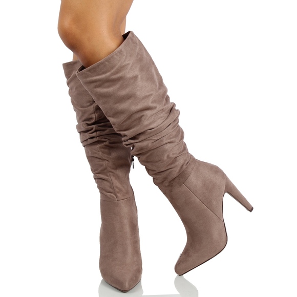 Size 9 Taupe Faux Suede Slouchy Knee High Stiletto - Picture 6 of 6